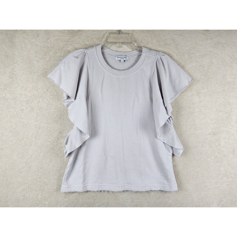 Michael Stars Women's Short Ruffle Sleeve Raw Edge Sweatshirt Top Size XS